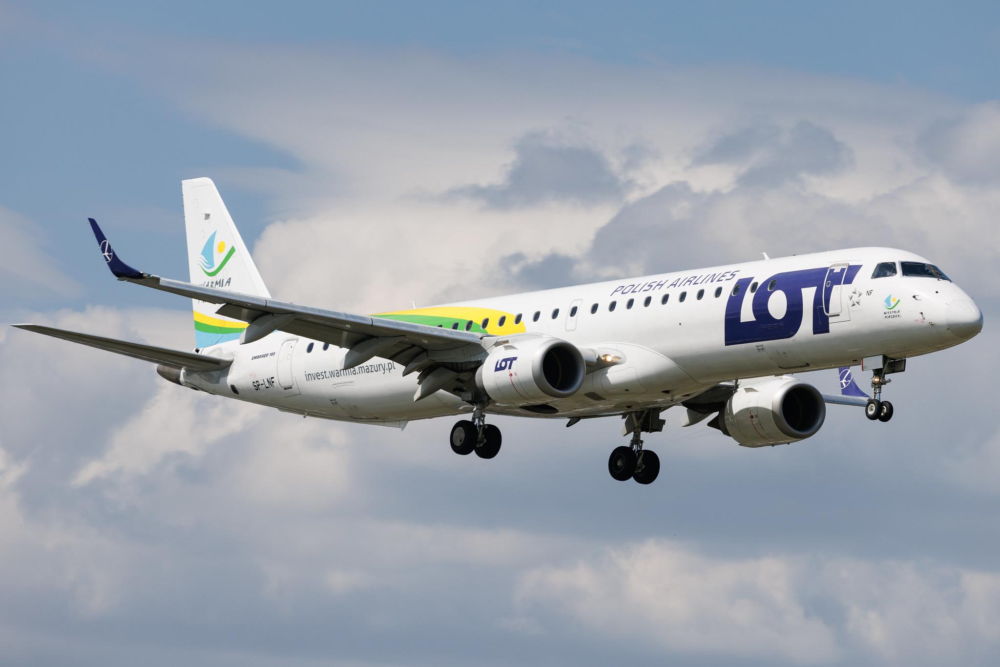 Warsaw Chopin Airport: LOT (LO / LOT) | Livery: Warmia Mazury Livery | Embraer E195LR E195 | SP-LNF | MSN 19000596