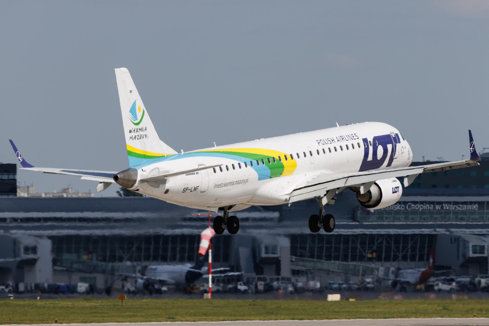 Warsaw Chopin Airport: LOT (LO / LOT) | Livery: Warmia Mazury Livery | Embraer E195LR E195 | SP-LNF | MSN 19000596