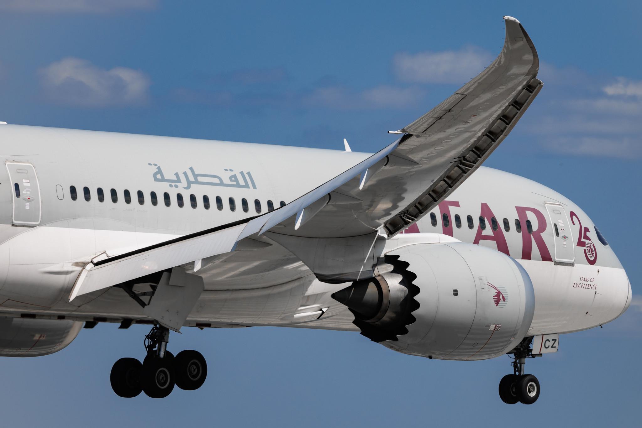 Warsaw Chopin Airport: Qatar Airways (QR / QTR) | Livery: 25 Years of Excellence Sticker | Boeing 787-8 Dreamliner B788 | A7-BCZ | MSN 38344