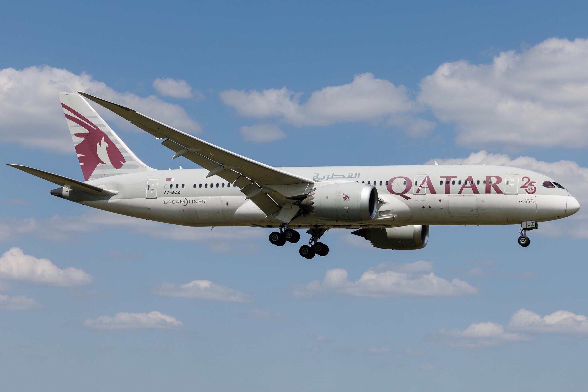 Warsaw Chopin Airport: Qatar Airways (QR / QTR) | Livery: 25 Years of Excellence Sticker | Boeing 787-8 Dreamliner B788 | A7-BCZ | MSN 38344