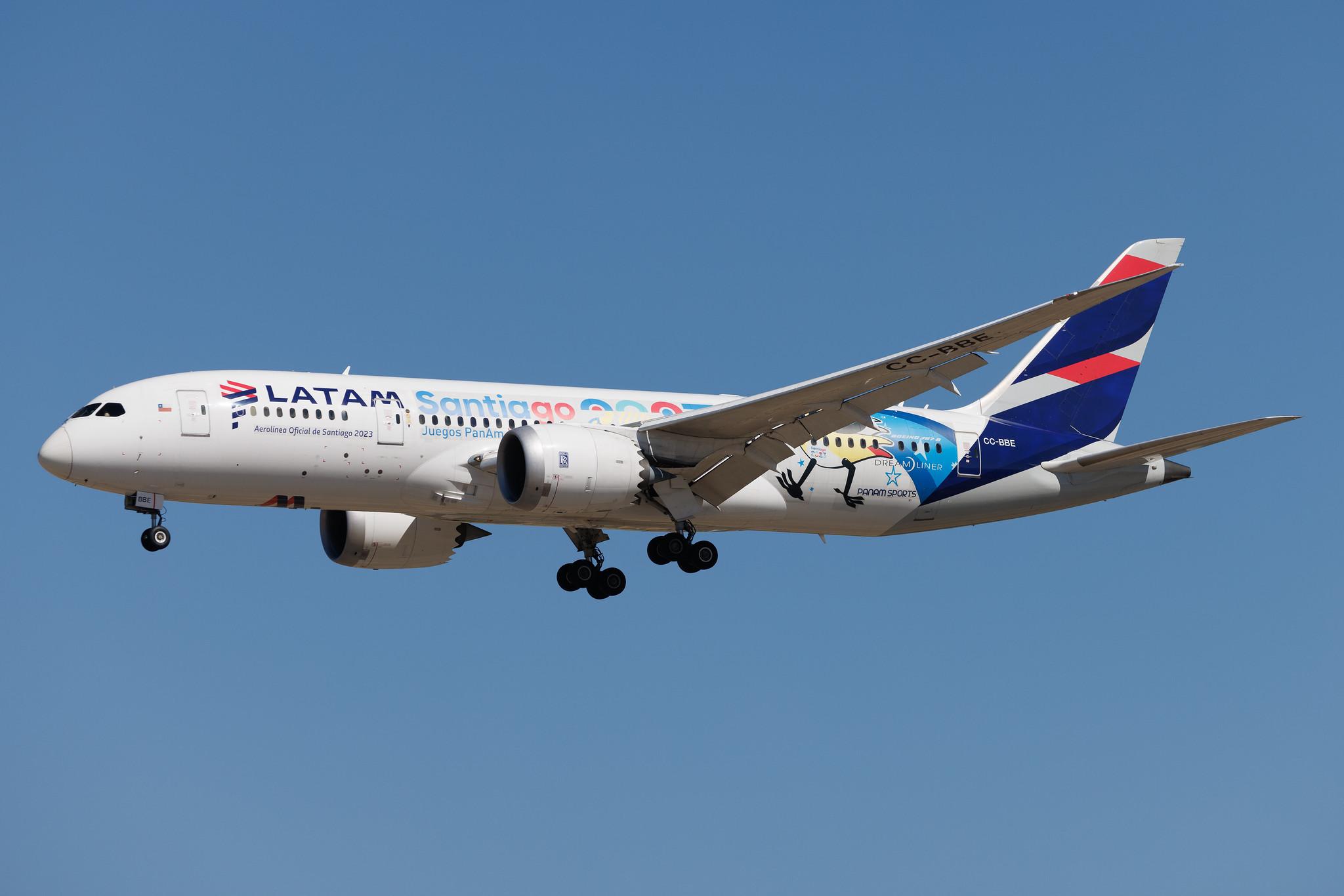 Madrid Barajas Airport: LATAM Airlines (LA / LAN) | Livery: Juegos Santiago 2023 Livery | Boeing 787-8 Dreamliner B788 | CC-BBE | MSN 38473