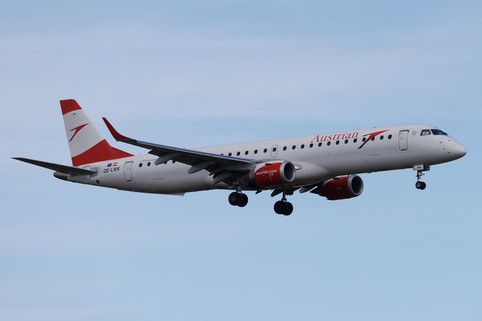 Vienna International Airport: Austrian Airlines (OS / AUA) | Embraer E195LR E195 | OE-LWK | MSN 19000523