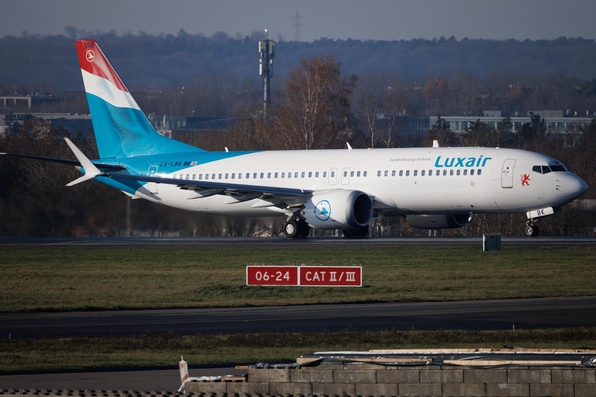 Luxembourg Findel Airport: Luxair (LG / LGL) | Boeing 737 MAX 8 B38M | LX-LBK | MSN 64605