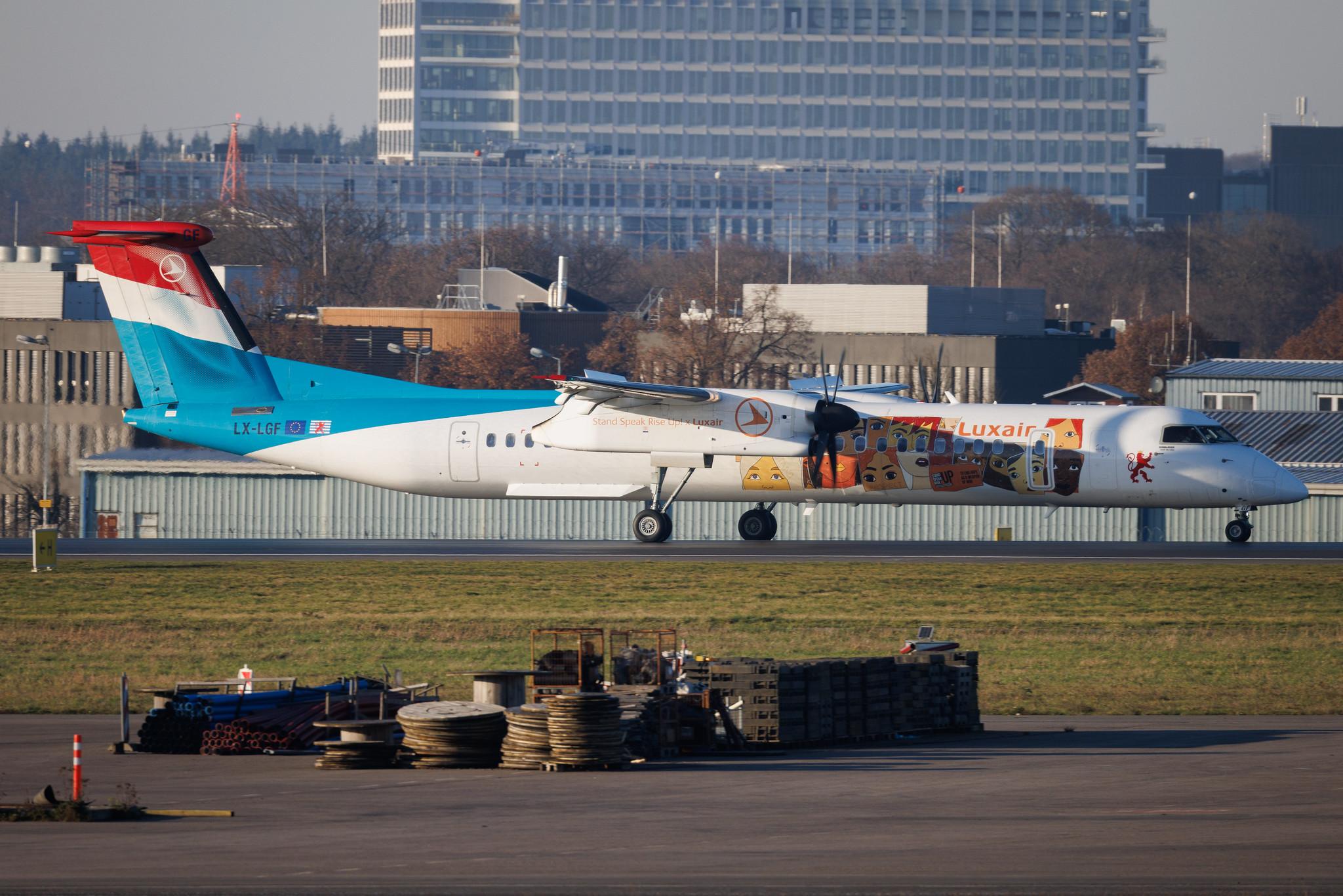 Luxembourg Findel Airport: Luxair (LG / LGL) | Livery: Stand Speak Rise Up! Livery | De Havilland Canada Dash 8-400 DH8D | LX-LGF | MSN 4349