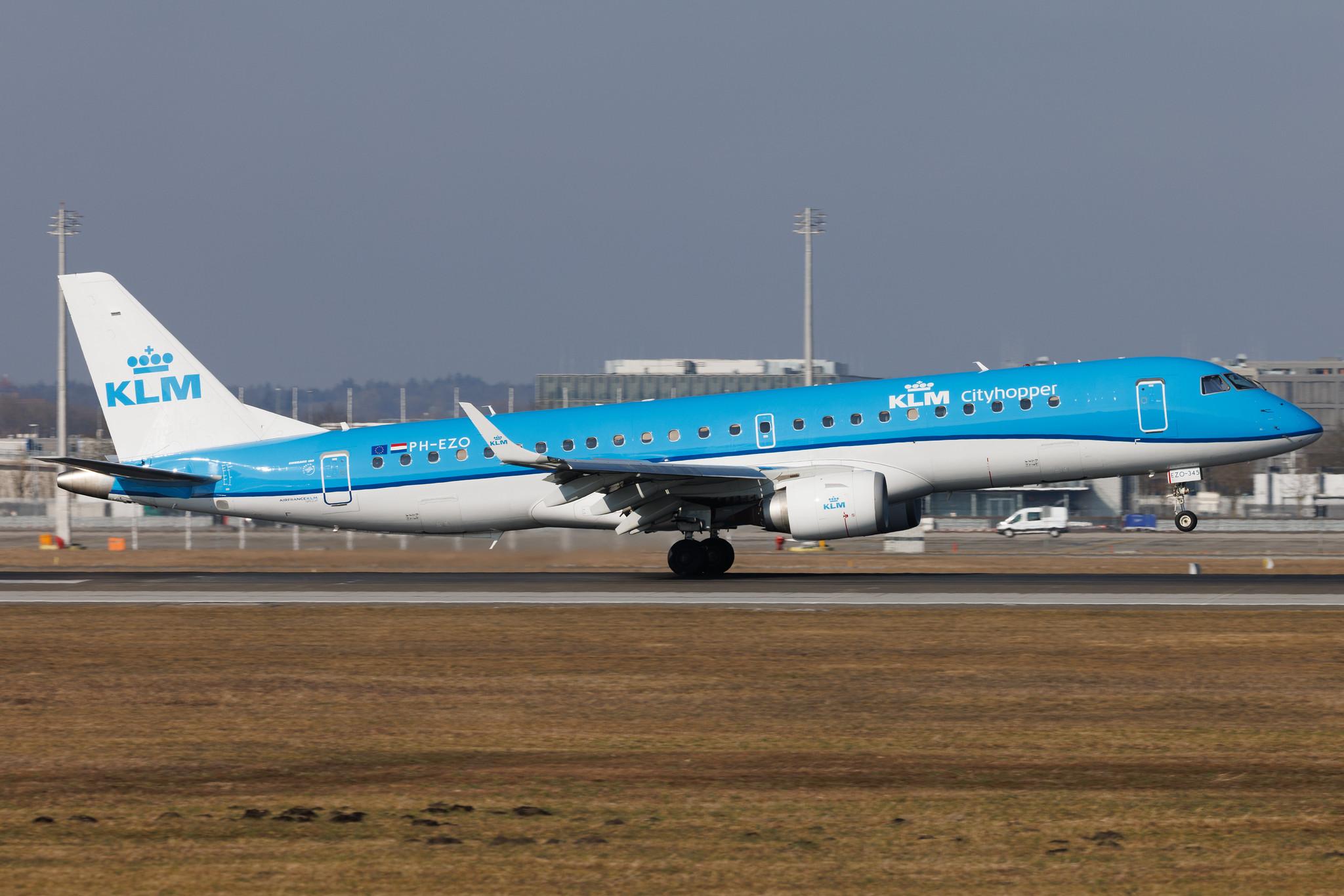 Munich Airport: KLM (KL / KLM) | Operator: KLM Cityhopper | Embraer E190STD E190 | PH-EZO | MSN 19000345