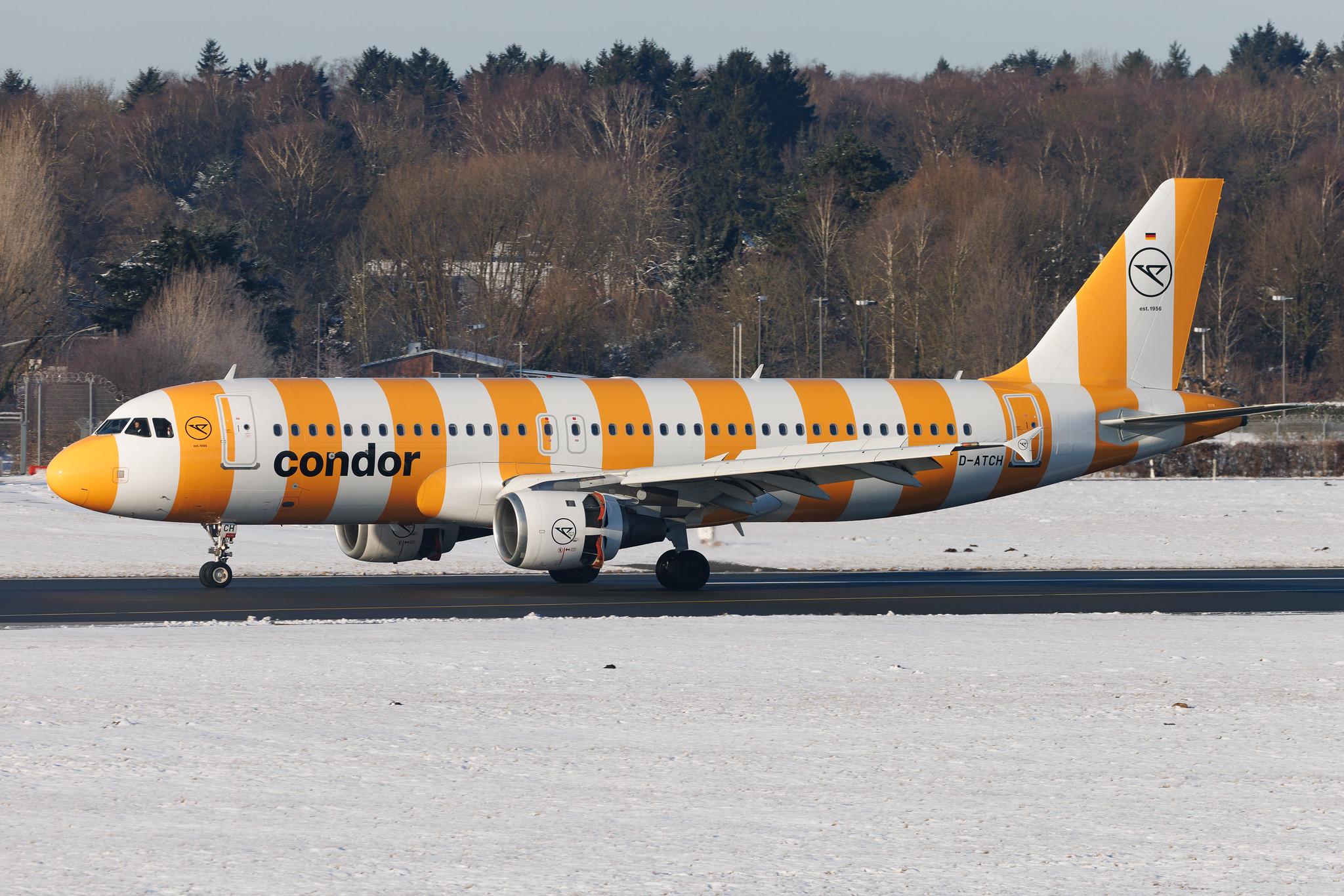 Hamburg Airport: Condor (DE / CFG) | Livery: Yellow Sunshine Livery | Airbus A320-212 A320 | D-ATCH | MSN 1437