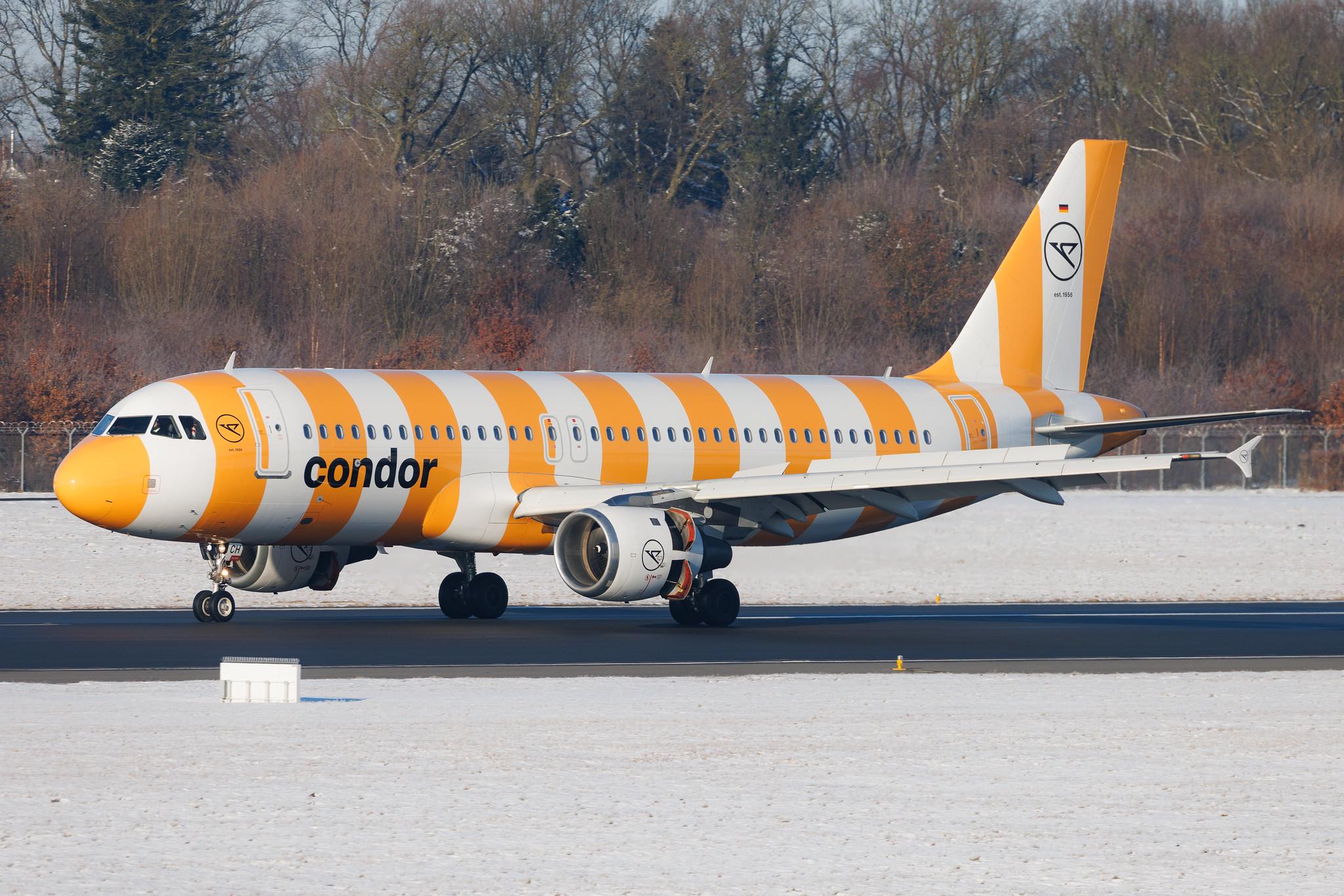 Hamburg Airport: Condor (DE / CFG) | Livery: Yellow Sunshine Livery | Airbus A320-212 A320 | D-ATCH | MSN 1437
