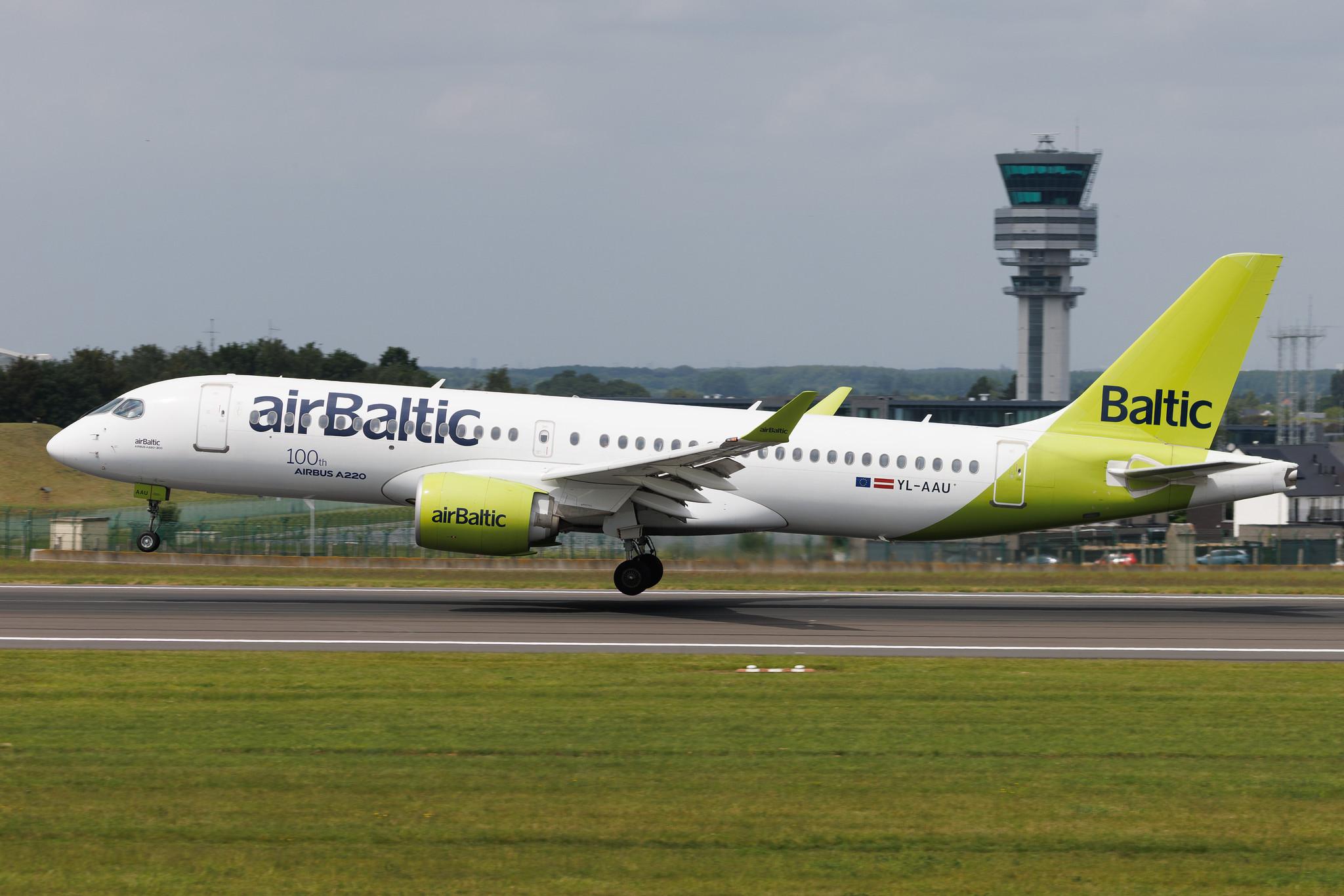Brussels Airport: airBaltic (BT / BTI) | Livery: 100th Airbus A220 Sticker | Airbus A220-300 BCS3 | YL-AAU | MSN 55064