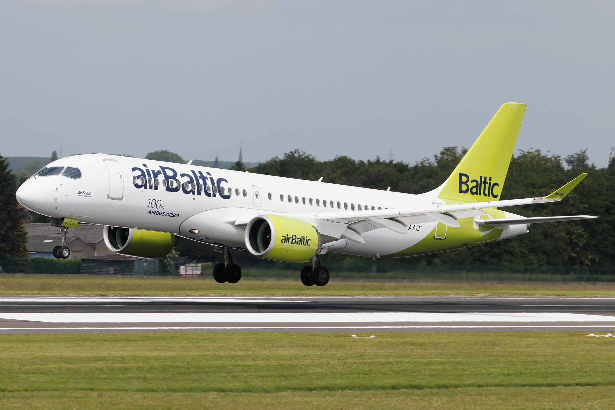 Brussels Airport: airBaltic (BT / BTI) | Livery: 100th Airbus A220 Sticker | Airbus A220-300 BCS3 | YL-AAU | MSN 55064